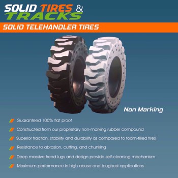 Set of 4, 14.00-24 Telehandler Solid Tires with 8 Bolt Hole Rims